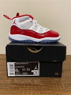 Nike Air Jordan 11 Retro Cherry Red 2022 White Baby TD Toddler Size 8C NEW